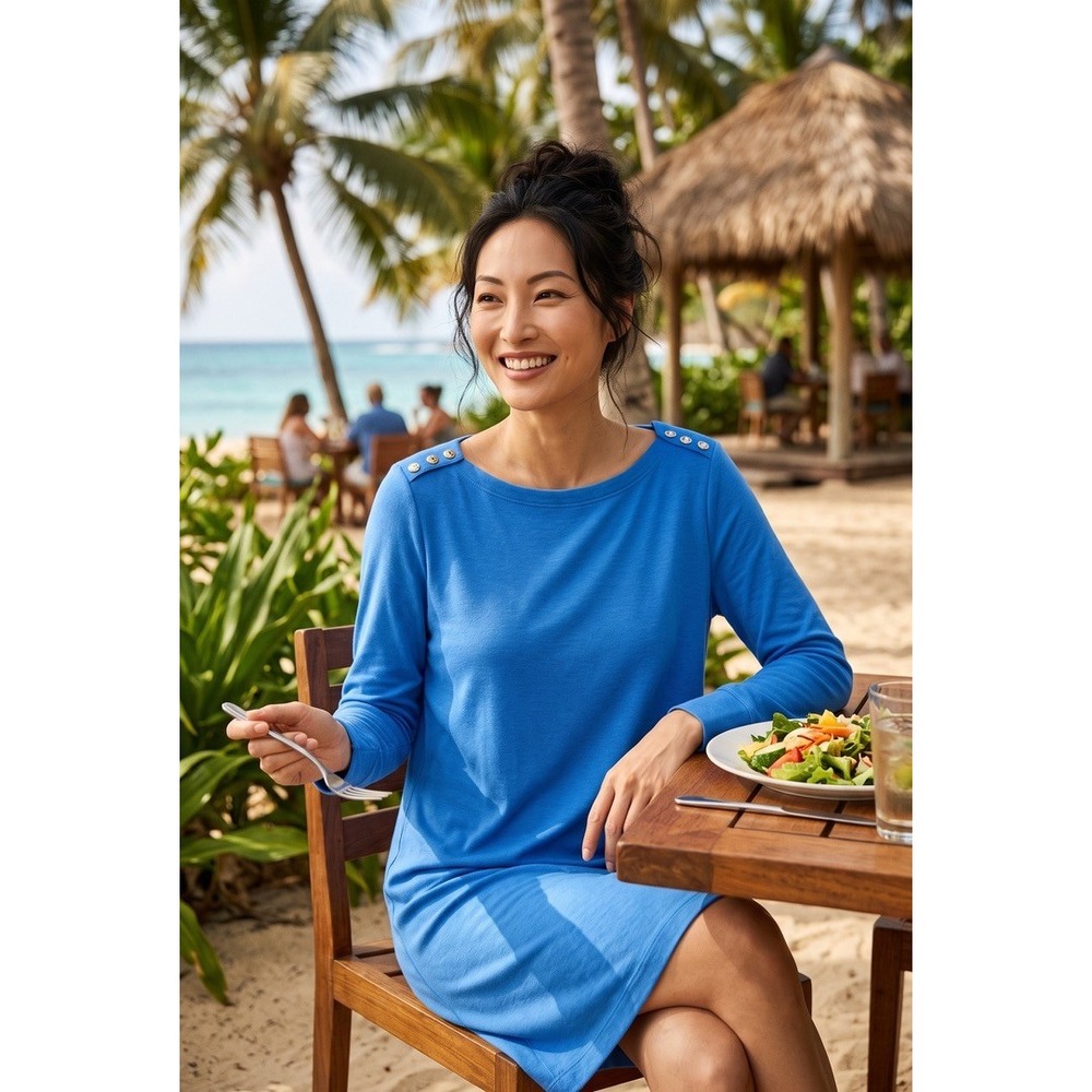 Lilly Pulitzer Womens Blue Long Sleeve Boat Neck Button Shoulder‎ Knit Dress L